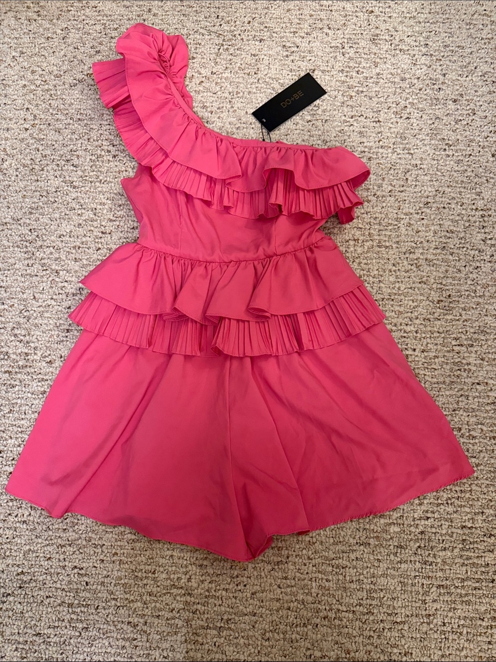 Hot Pink Ruffle One-Shoulder Romper